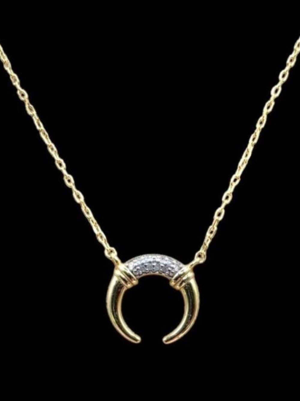 0.06 CT Natural Diamond 14K Gold Over 925 Sterling Silver Crescent Horn Necklace